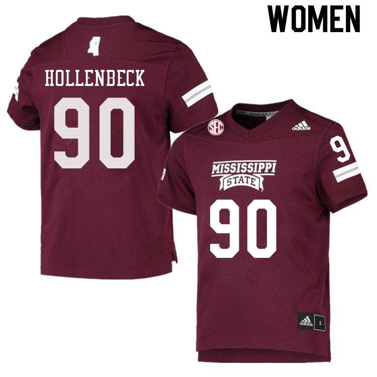 Women #90 Hudson Hollenbeck Mississippi State Bulldogs College Football Jerseys Sale-Maroon